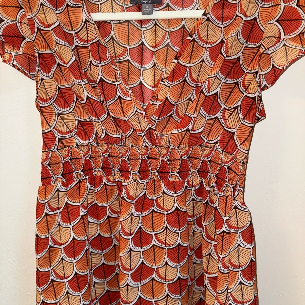 Apt. 9 Women's Red and Orange Patterned Blouse